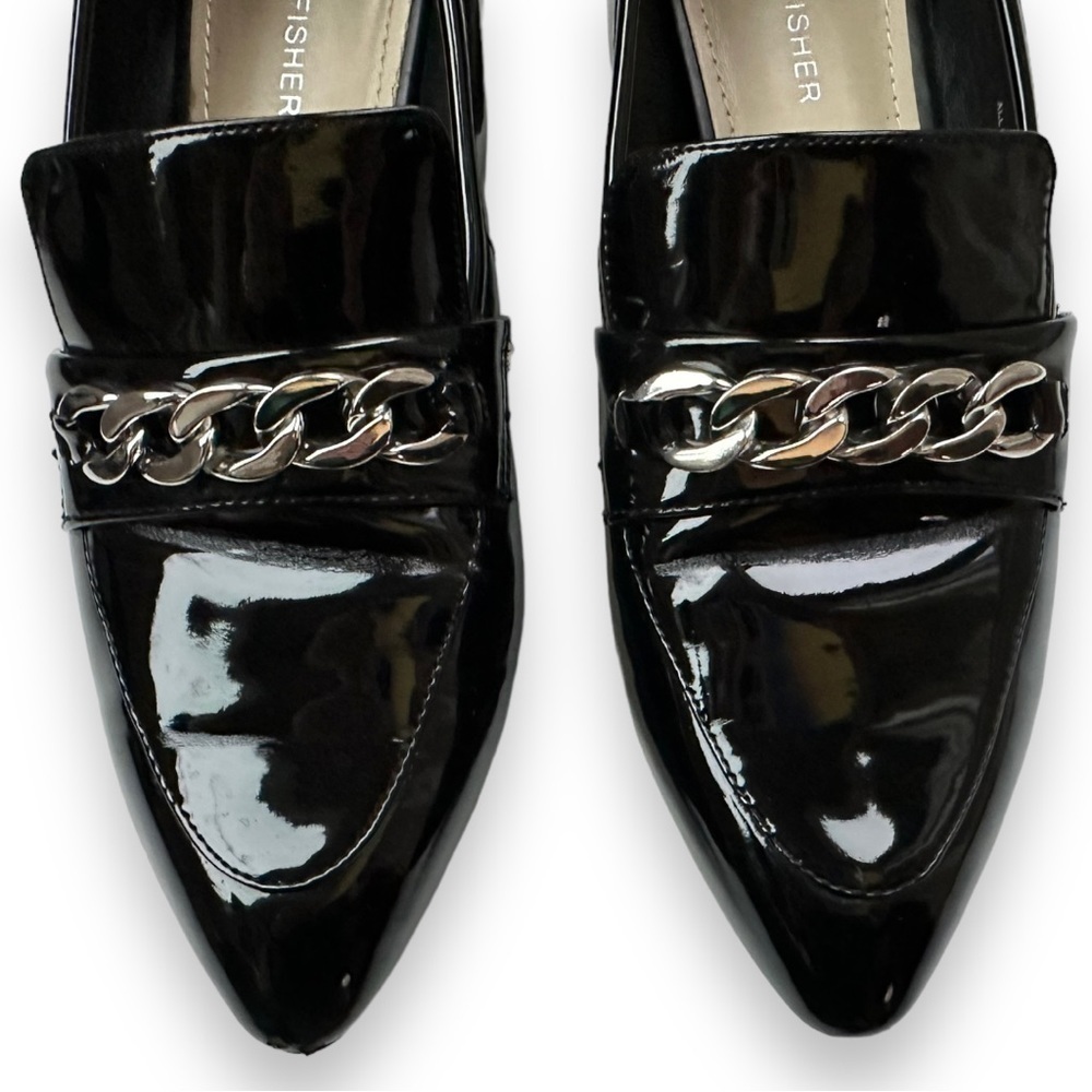 Marc Fisher Flecker Black Patent Chain Link Pointed Toe Loafers | 8.5 - Picture 5 of 16